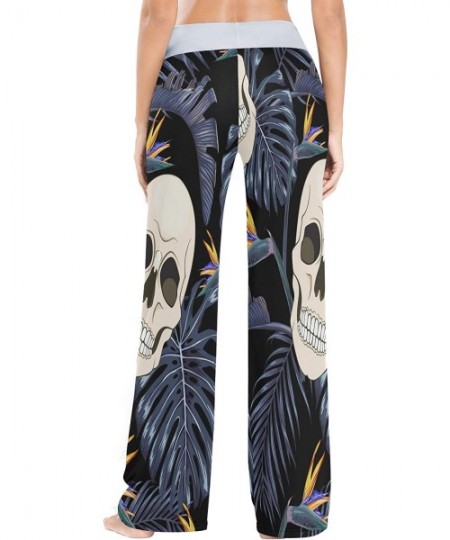 Bottoms Day of The Dead Skull Palm Leaf Tree Women's Pajama Lounge Pants Casual Stretch Pants Wide Leg - C719D45OC0R
