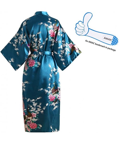 Robes Women Kimono Robe Long Nightgown Stain Peacock Wedding Bridesmaid Dressing Gown Bridal - Royalblue - C518Q4TTWQW