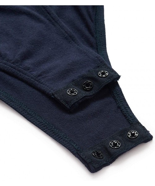 Shapewear Women's Basic Short Sleeve Stretchy Bodysuit Leotard Tops - Blue - CG18RRCQ7YR