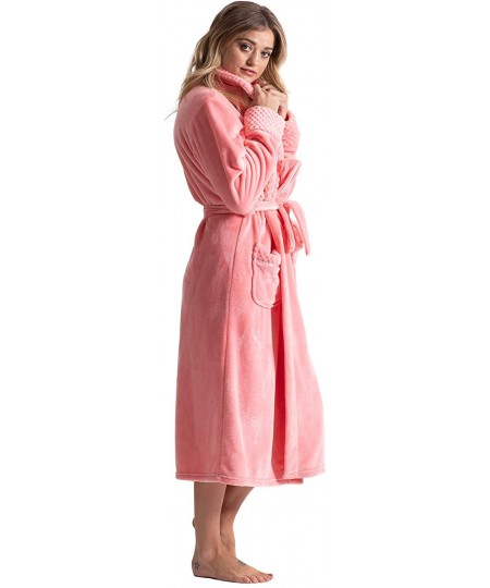 Robes Women's Luxury Warm Fleece Bathrobe with Pockets- Comfy Plush Robe for Womens - Pink - CK19230X62D