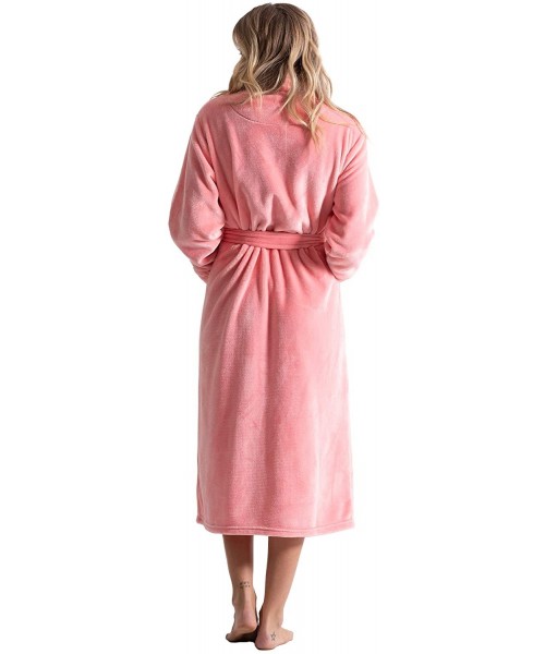 Robes Women's Luxury Warm Fleece Bathrobe with Pockets- Comfy Plush Robe for Womens - Pink - CK19230X62D