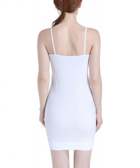 Slips Women's Nylon Spandex Seamless Long Cami Slip Dress - White - CM1833O6Q20
