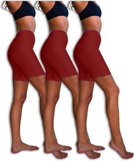 Panties Slip Shorts | 3-Pack Bike Shorts | Semi-Sheer Cotton Spandex Stretch Boyshorts for Yoga/Workouts - Burgundy - C01293O...