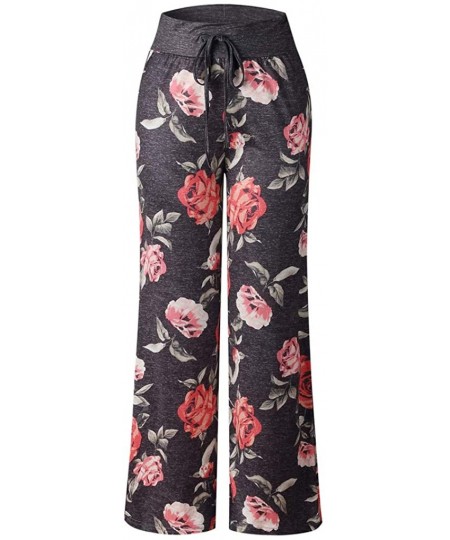 Bottoms Comfy Casual Pajama Pants Floral Print Drawstring Palazzo Lounge Pants Wide Leg - E - Black - CW1947DRHIY