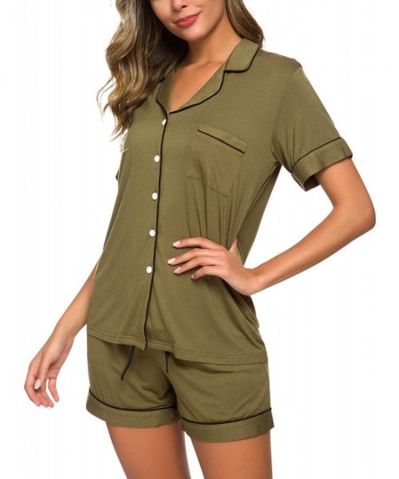 Sets Pajamas Set Short Sleeve Sleepwear Womens Button Down Nightwear Soft Pj Lounge Sets - Army Green - C518UYWTGLH