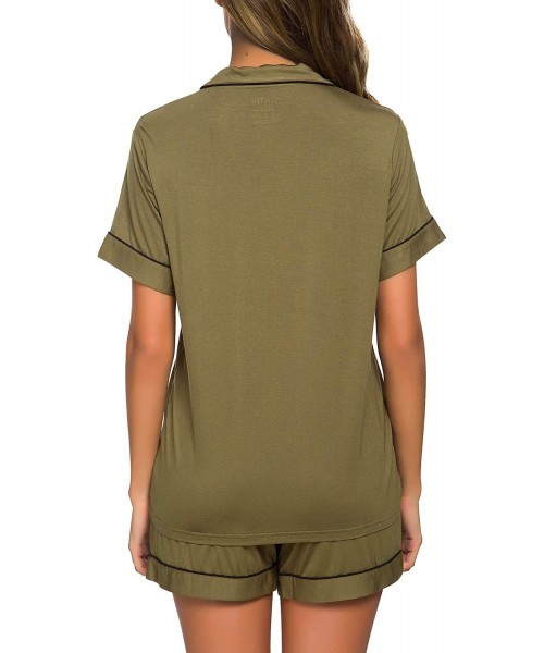 Sets Pajamas Set Short Sleeve Sleepwear Womens Button Down Nightwear Soft Pj Lounge Sets - Army Green - C518UYWTGLH