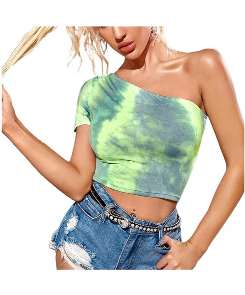 Camisoles & Tanks Women Sexy Spaghetti Strap Tube Tank Crop Top Bustier Camisole Vest for Raves Party Club - Green Tie Dye - ...