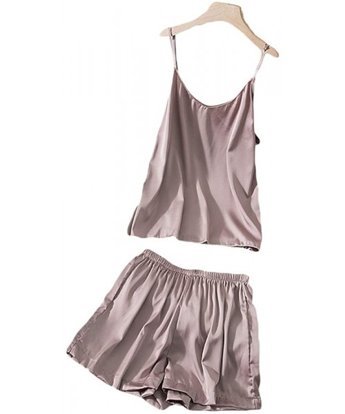 Sets Womens Sexy Sleepwear Lace V-Neck Lingerie Satin Pajamas Cami Shorts Set Nightwear with Chest Pad - B-purple - C1190U7YQS4
