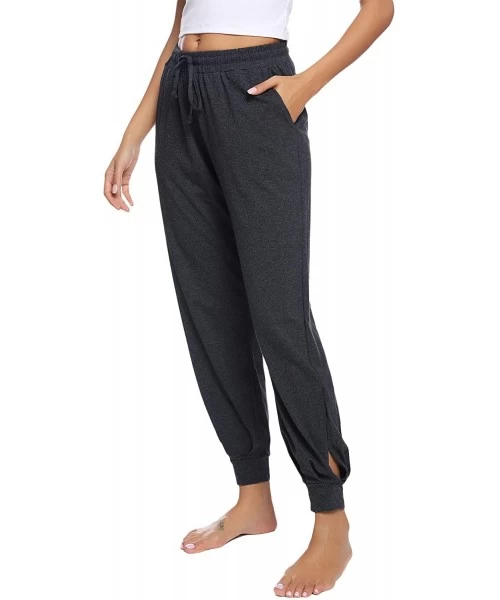 Bottoms Women Active Pants Drawstring Yoga Jogger Workout Sportwear Sweatpants with Pockets - All-dark Grey - CI18KCU4O0A