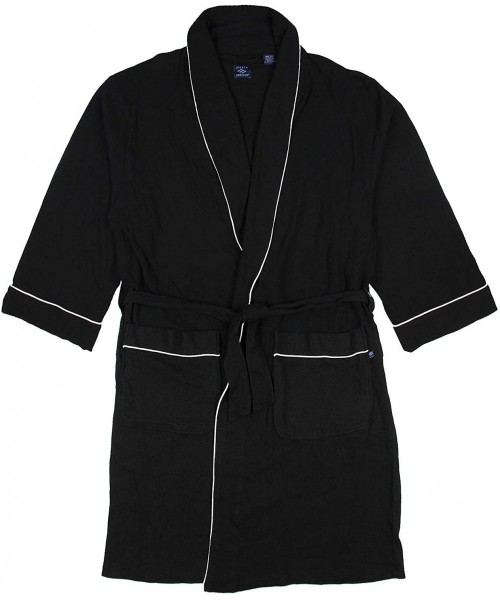 Robes Designer Mens Shawl Collar Waffle Cotton Polyester Blend Robe One Size - Black - CT192Y7DD06
