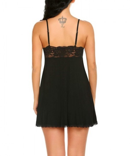 Nightgowns & Sleepshirts Slip Lingerie Sexy Chemise Nightgown Babydoll Soft Sleepwear - Black - CS18RMLWR4N