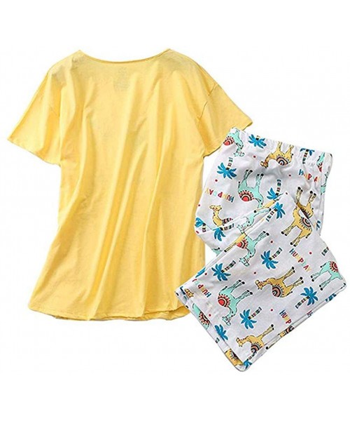 Sets Women's Pajama Sets Short Tops with Capri Pants Cotton Sleepwear Ladies Sleep Sets - Camel - C818UCDT53K