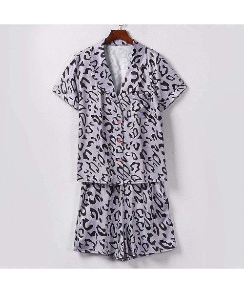 Thermal Underwear Women Pajamas Leopard Print Sets Leisure Wear Lounge Wear Suit Home Short Sleeve Tops+ Shorts Pants - Gray ...