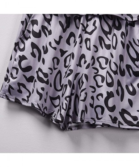 Thermal Underwear Women Pajamas Leopard Print Sets Leisure Wear Lounge Wear Suit Home Short Sleeve Tops+ Shorts Pants - Gray ...