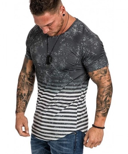 Briefs T-Shirt Striped Print Fashion Casual O-Neck Sport Blouse - Gray - CM19D0QS3SK