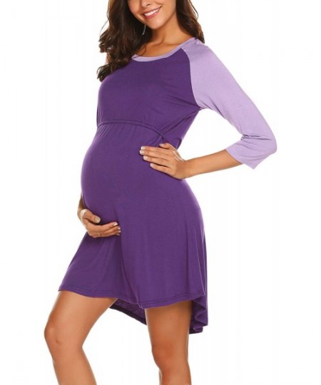 Nightgowns & Sleepshirts Women's Maternity Dress Nursing Nightgown for Breastfeeding Nightshirt Sleepwear - Lavender - C118K3...
