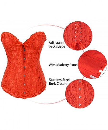 Bustiers & Corsets Women's Bustier Corset Satin Lace Up Boned Overbust Corset for Halloween Costume Party - 810 Red - C0196N9...