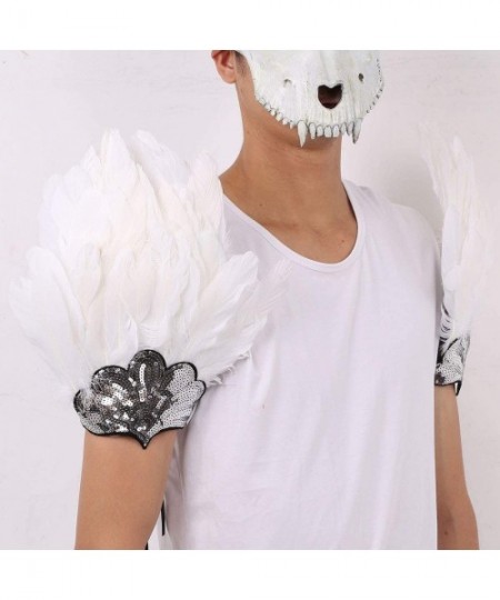 Robes 2pcs Gothic Natural Real Feather Epaulet Shawl Shrug Shoulder Cape Halloween Party - Type a White - C9198XI5MGA