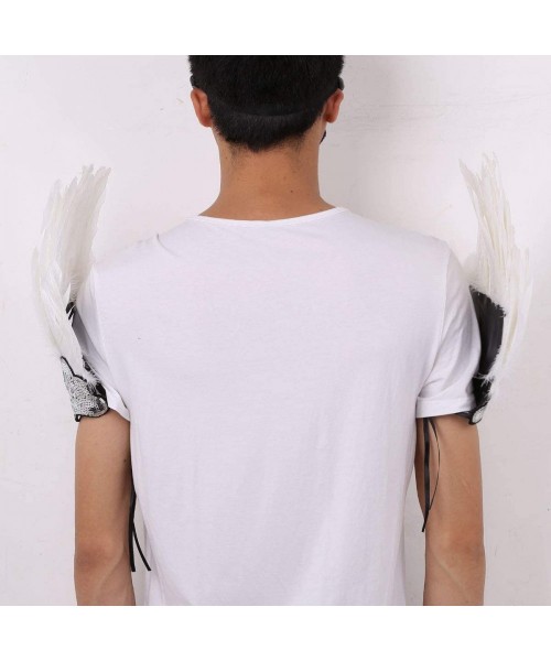 Robes 2pcs Gothic Natural Real Feather Epaulet Shawl Shrug Shoulder Cape Halloween Party - Type a White - C9198XI5MGA