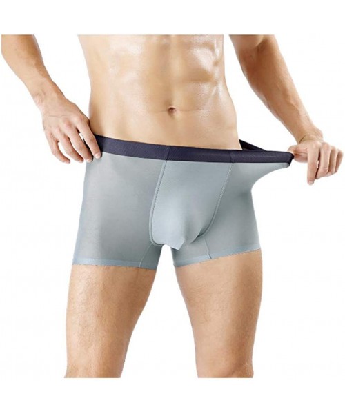 Boxer Briefs Men's Underwear Ice Silk Boxer Briefsee-Through Transparent Briefs - Light Grey - CK18T72KK5Y