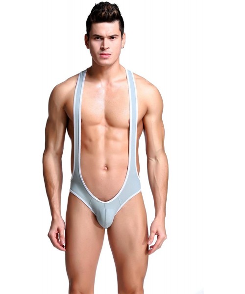 Shapewear Men's Jockstrap Leotard Underwear Jumpsuits Wrestling Singlet Bodysuit - Gray - CD12N7AG65V