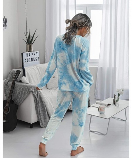 Sets Womens Tie Dye Loungewear Sets Long Sleeve Tops Pajamas Sets Sleepwear Night Shirt - 56 Blue White - CN1999M8DI0