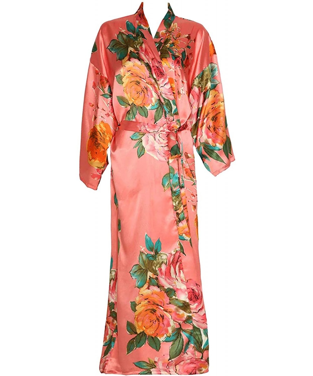 Robes Women 's Long Kimono Robe Floral Bridesmaid Robe-Bridal Robe - Coral - CN186X7QZAM