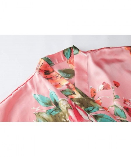 Robes Women 's Long Kimono Robe Floral Bridesmaid Robe-Bridal Robe - Coral - CN186X7QZAM