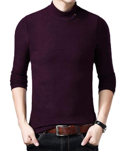 Thermal Underwear Men's Fleece-Lined Turtle Neck Stretchy Thermal Basic-Shirt Thick Warm T-Shirt Tee - Purple - CU193GOGDI9