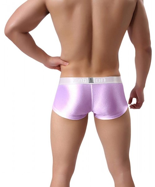 Briefs Men's Bulge Pouch Underwear Trunks Sexy Ice Slik Short Leg Enhancing Boxer Briefs for Men - Purple*3 - C618X3Y7K45