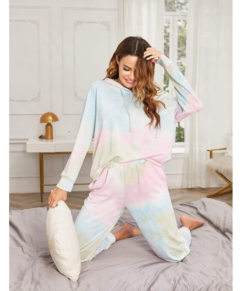Sets Womens Tie Dye Pajamas Long Sleeve Jogger Pajama Set 2 Piece Pj Set Sleepwear Loungewear - Pat1 - C018D2A9S7U