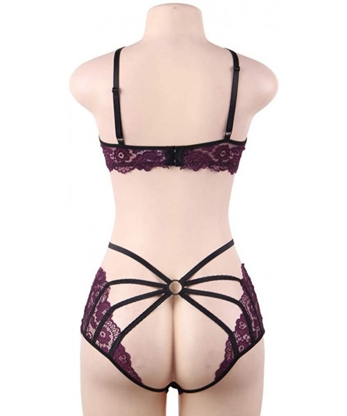 Thermal Underwear Women's Sexy Lace Lingerie Set Underwear Open Bottom Back Plus Size M-5XL for Pump Girl - Purple - CW18W5OELCR