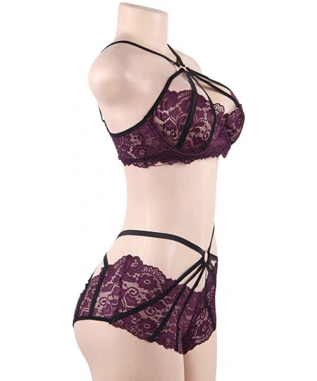 Thermal Underwear Women's Sexy Lace Lingerie Set Underwear Open Bottom Back Plus Size M-5XL for Pump Girl - Purple - CW18W5OELCR