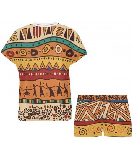 Sets Orange African Pattern Pajamas Set for Women Sleep Shorts Soft Sleepwear - Multi 1 - CE19D5Y88KZ