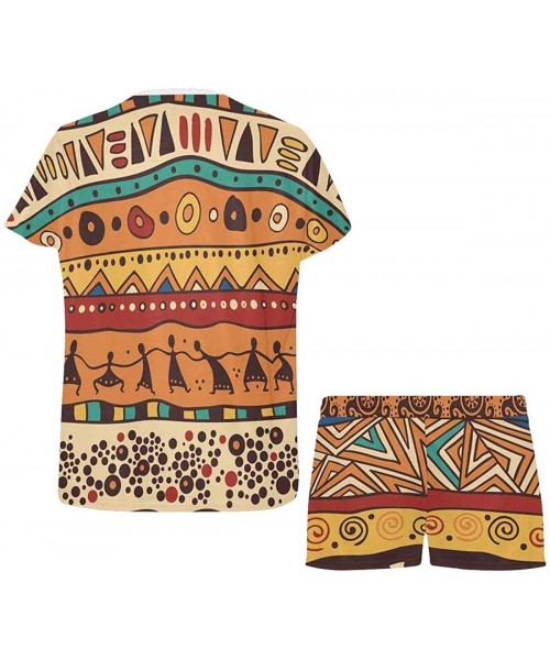 Sets Orange African Pattern Pajamas Set for Women Sleep Shorts Soft Sleepwear - Multi 1 - CE19D5Y88KZ
