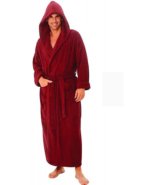 Robes Heavy 3LB Hooded Terry Cloth Bathrobe. Full Length 100% Turkish Cotton - Red - C912JEVUNKT