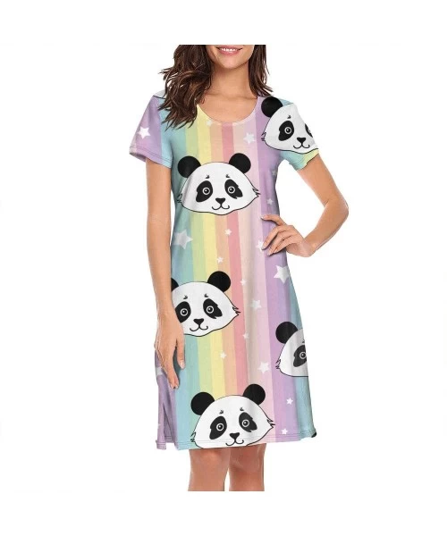 Nightgowns & Sleepshirts Women's Girls Crazy Nightgowns Nightdress Short Sleeve Sleepwear Cute Sleepdress - Cute Panda Rainbo...