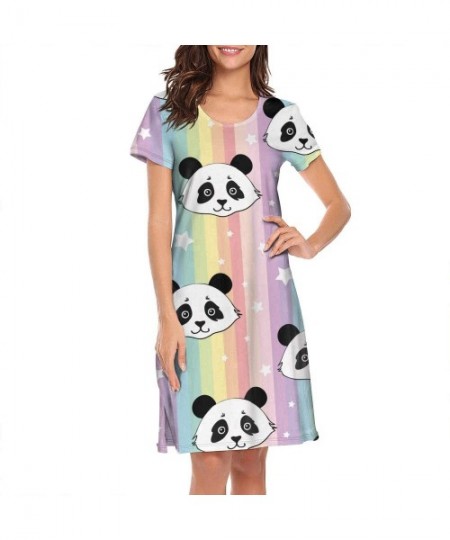 Nightgowns & Sleepshirts Women's Girls Crazy Nightgowns Nightdress Short Sleeve Sleepwear Cute Sleepdress - Cute Panda Rainbo...