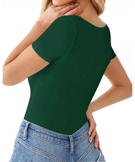 Shapewear Women's Scoop Neck Basic T Shirts Leotard Bodysuits - Deepgreen - CT198DM7CTS