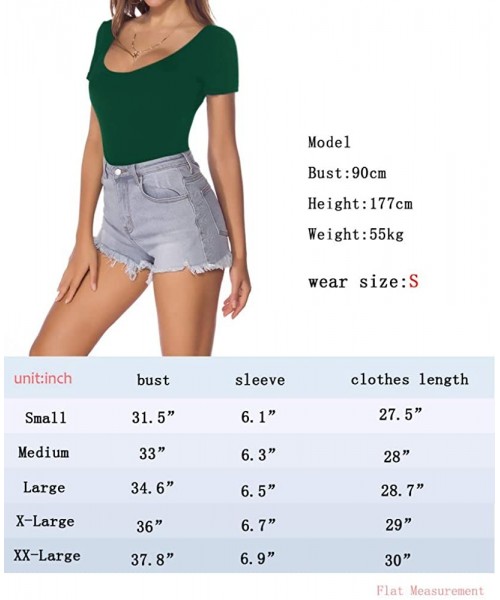 Shapewear Women's Scoop Neck Basic T Shirts Leotard Bodysuits - Deepgreen - CT198DM7CTS
