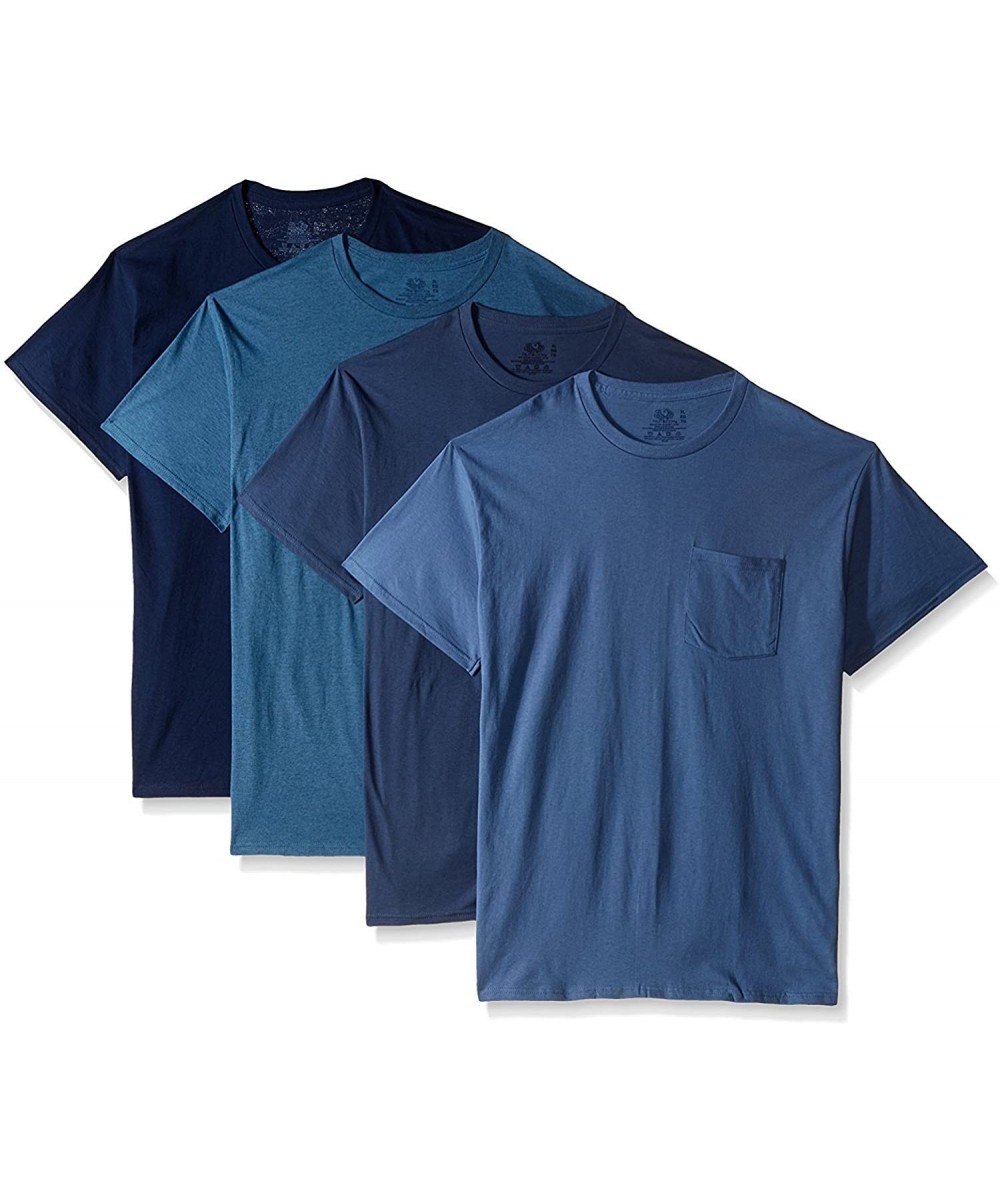 Undershirts Men's Pocket T-Shirt Multipack (Large (42-44)- Luxury Blues Collection) - CU18Q26C47U