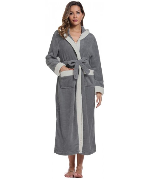 Robes Women's Hooded Shawl Collar Bathrobe Spa Robe Plush Fleece Kimono Bathrobe Robe - Dark Gray - CG18UWITS7I
