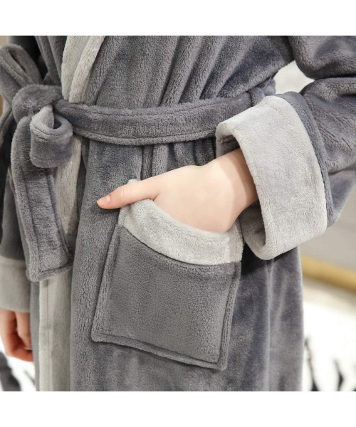 Robes Women's Hooded Shawl Collar Bathrobe Spa Robe Plush Fleece Kimono Bathrobe Robe - Dark Gray - CG18UWITS7I