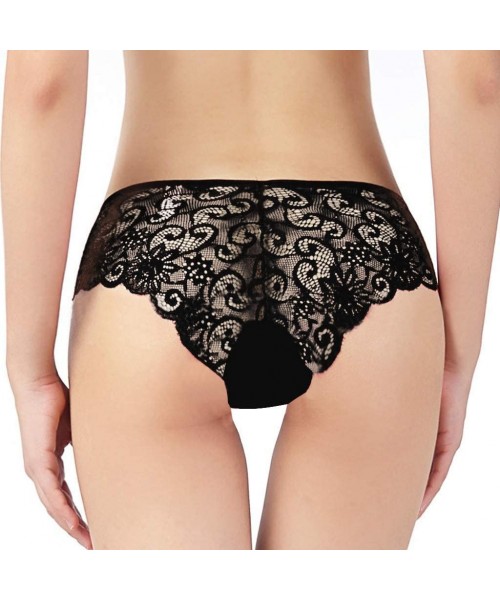 Panties Womens Plus Size Lace Underwear Panties Sexy Comfy Breathable Bikini Mid Rise Briefs - Black - CG1954ROM98