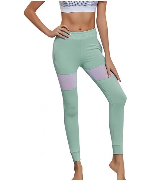 Tops Women Splice High Waist Sports Leggings Casual Elastic Fitness Yoga Pants with Pockets - Green - CT18UW0NACT