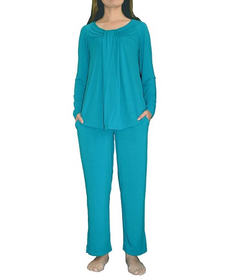 Sets Luxuriously Soft Feel Women's Long Sleeve Stretch Viscose Pajama Sets (703/711) - Capri Blue - C412O1Y4S88
