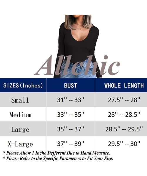 Shapewear Womens Long Sleeve Bodysuit Tops Scoop Neck T Shirt Jumpsuits - V Neck Black - C818ZOXIMNG