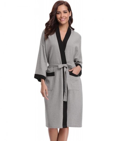 Robes Unisex Kimono Robes Waffle Cotton Bathrobe for Women and Men Spa Robe Lightweight Sleepwear - Grey-black - C118KO4T9YU
