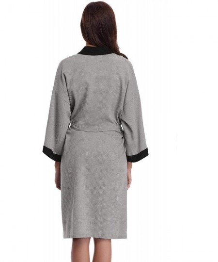 Robes Unisex Kimono Robes Waffle Cotton Bathrobe for Women and Men Spa Robe Lightweight Sleepwear - Grey-black - C118KO4T9YU