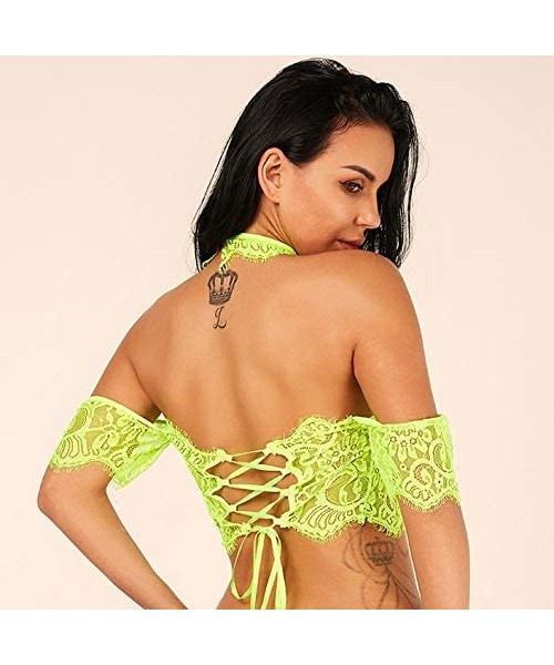 Bustiers & Corsets Women Lingerie Corset Lace Underwire Racy Muslin Sleepwear Underwear Tops+Halter - Green - CB18SUYI2IX